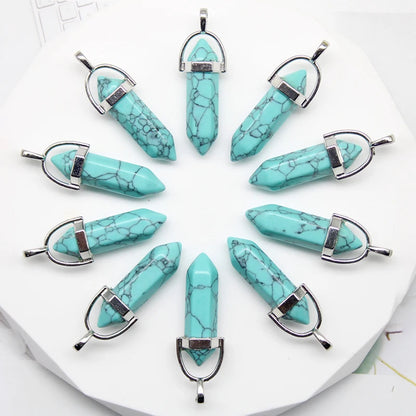 24 stücke Natürliche Stein Achate Quarz Kristall Anhänger Für Halskette Charme Fluorit Sechseckigen Anhänger DIY Schmuck Machen Zubehör