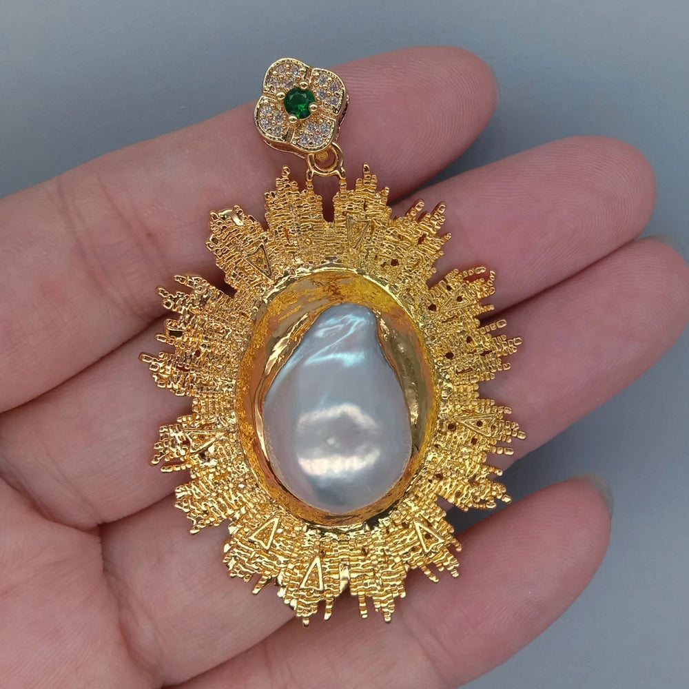 1 x weiße Süßwasser-Zuchtperle, vergoldeter Keshi-Anhänger für Halskette, Damenschmuck