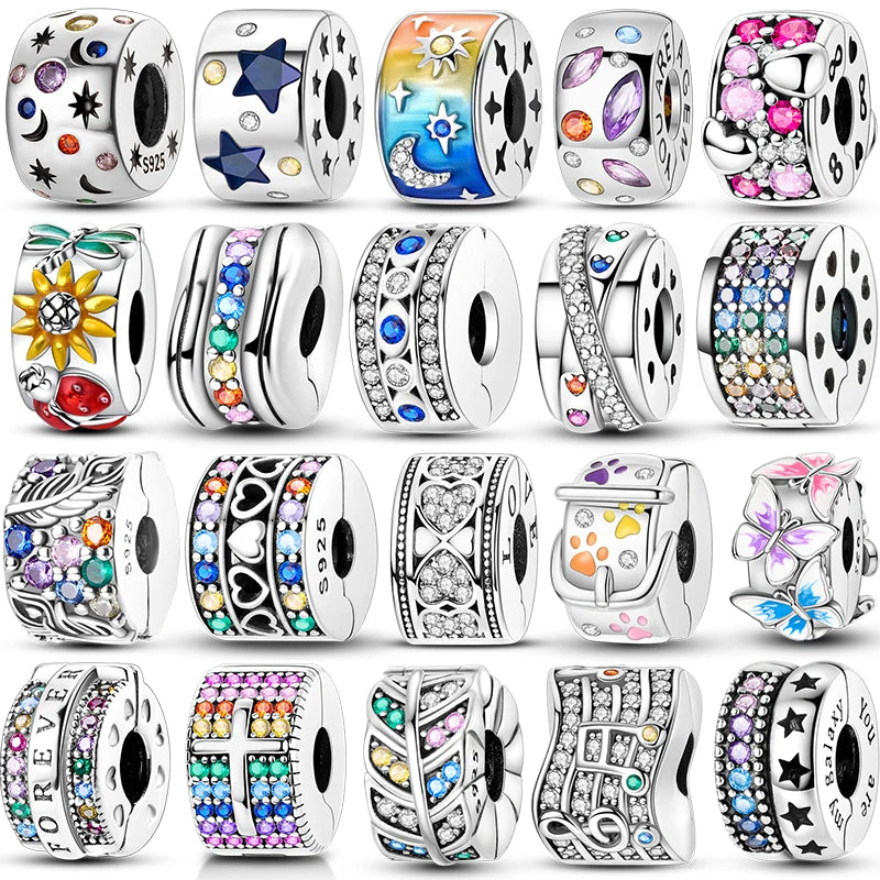 Katze Schmetterling Gänseblümchen CZ Pave Clip Charms Positionierung Schnalle 925 Sterling Silber Silikon Spacer Perlen passen Original Racelet DIY