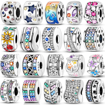 Katze Schmetterling Gänseblümchen CZ Pave Clip Charms Positionierung Schnalle 925 Sterling Silber Silikon Spacer Perlen passen Original Racelet DIY