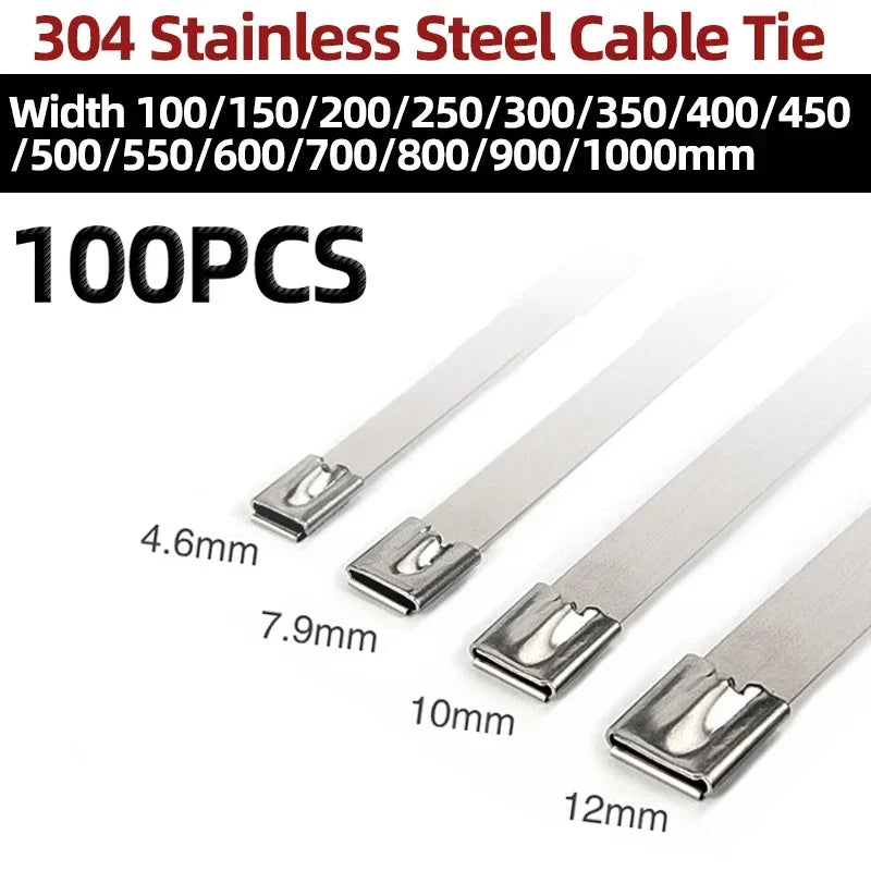 100 Stück 304 # Edelstahl-Kabelbinder Hochbelastbare Selbstverriegelnde Kabelbinder Mehrzweck-Metall-Auspuff-Umwicklung Verriegelungsbinder
