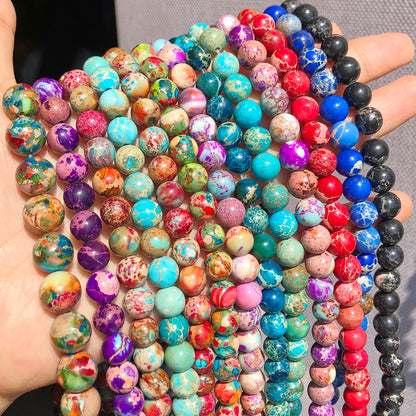 4/6/8/10mm Naturstein Meeressediment Imperial Jaspis Runde Lose Perlen für Schmuck Machen Handarbeiten diy Charms Armband 15''