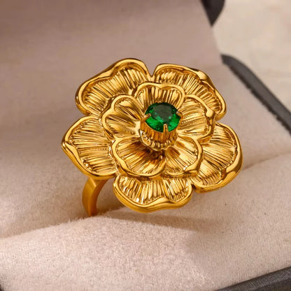 Luxus Edelstahl Ringe Vergoldet Bunte Stein Zirkon Kristall Herz Ring Für Frauen Hochzeit Boho Schmuck Weihnachtsgeschenk