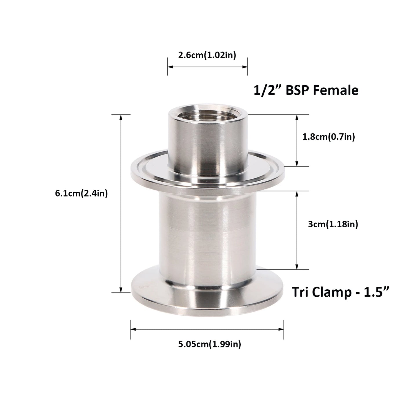 1,5" Tri Clamp x 1/2" BSP Adapter Edelstahl 304 Homebrew Clover Fitting, Brewer Hardware