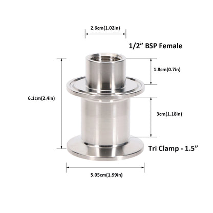 1,5" Tri Clamp x 1/2" BSP Adapter Edelstahl 304 Homebrew Clover Fitting, Brewer Hardware