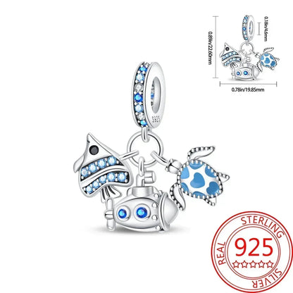 Charms-Anhänger aus 925er-Sterlingsilber mit blauen Ozean-Serie, passend für das DIY-Armband der Marke, Damenschmuck, Geschenke für Freundin