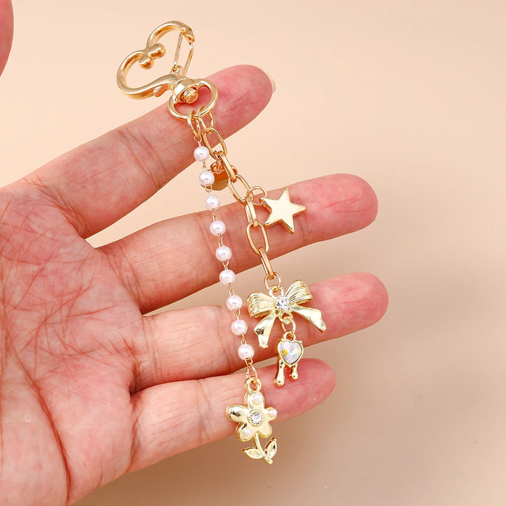 Aihua süße Y2K Metall Perle Liebe Herz Schleife Schlüsselanhänger für Frauen Mädchen Handtasche Anhänger DIY Schlüsselanhänger handgemachte Schmuck Geschenke