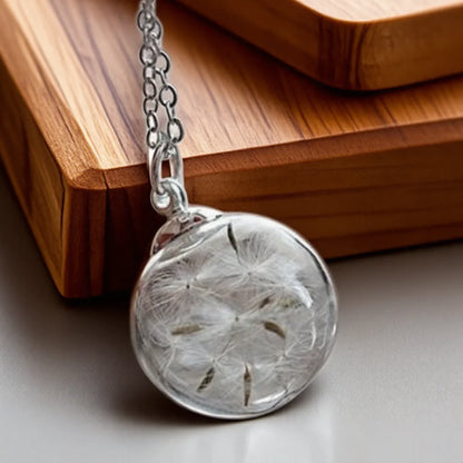 Löwenzahn-Halskette, echter Löwenzahn-Glaskugel-Anhänger, Wunsch-Halskette, Natur-Schmuck für Frauen, Geschenk