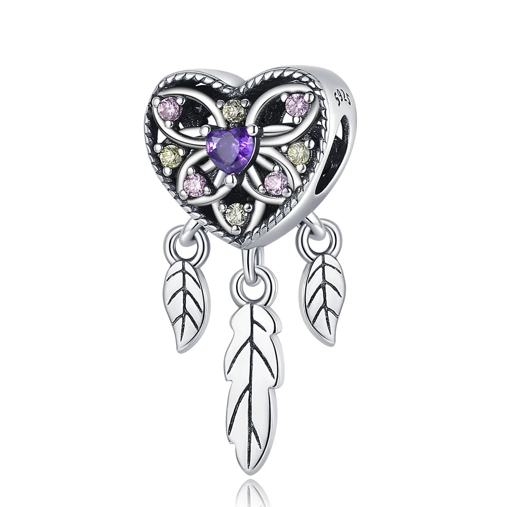 Lila Serie 925 Sterling Silber Traubenblüten Weinflasche Lebensbaum Tulpen Schnur-Dekoration Passend für DIY Armband Halskette Geschenk