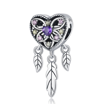 Lila Serie 925 Sterling Silber Traubenblüten Weinflasche Lebensbaum Tulpen Schnur-Dekoration Passend für DIY Armband Halskette Geschenk