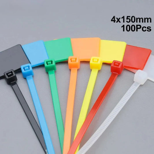 100PCS 4X150MM Easy Mark Kunststoff Nylon Kabelbinder Tag Etiketten Selbstsichernde Marker Zip Netzwerk Schleife Draht Riemen Farbe Wasserdicht
