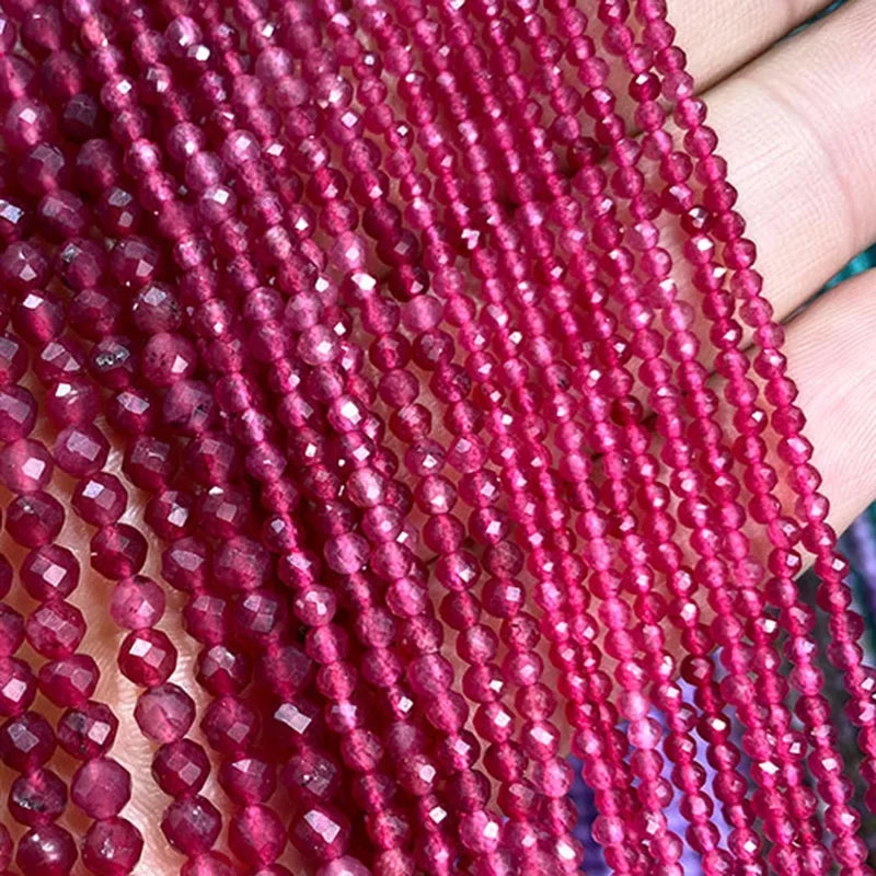 Natürliche Stein Perlen Facettierte Rubin Rot Chalcedon Runde Lose Spacer Perlen Für Schmuck Machen DIY Armband Halskette 2MM 3MM 4MM