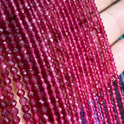 Natürliche Stein Perlen Facettierte Rubin Rot Chalcedon Runde Lose Spacer Perlen Für Schmuck Machen DIY Armband Halskette 2MM 3MM 4MM