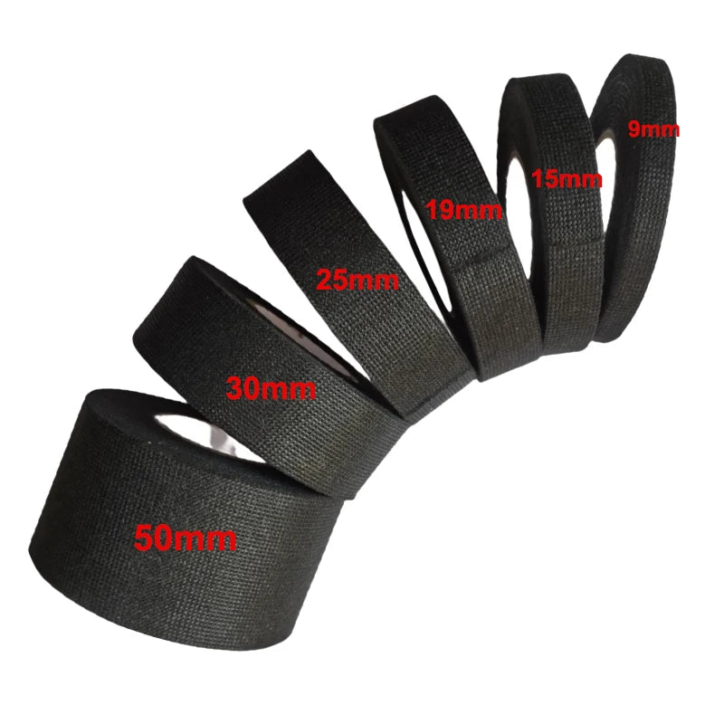 Hitzebeständiges Elektroisolierband 9mm - 50mm Kabelbaum-Isolierband Automotive Schwarzes Stoffband Geräuschdämpfendes Klebeband