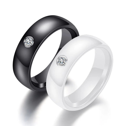 6MM Luxus Zirkon Keramik Ring Für Frauen Finger schmuck Zubehör Schwarz Weiß Farbe UNS Größe 6-9 wasserdicht Anti-fading