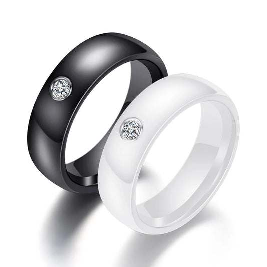 6MM Luxus Zirkon Keramik Ring Für Frauen Finger schmuck Zubehör Schwarz Weiß Farbe UNS Größe 6-9 wasserdicht Anti-fading