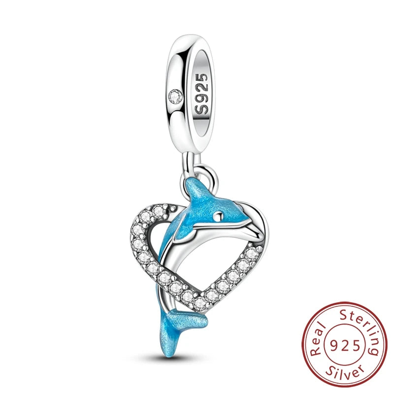 Original Charms Bead Anhänger 100 % 925 Sterling Silber Herz Delphin leuchtender Walhai Charm passend für Armband Armreif Schmuck Geschenk