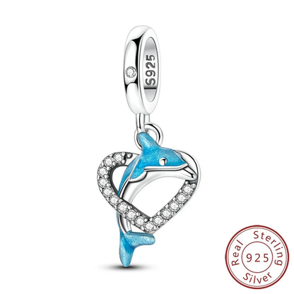 Original Charms Bead Anhänger 100 % 925 Sterling Silber Herz Delphin leuchtender Walhai Charm passend für Armband Armreif Schmuck Geschenk