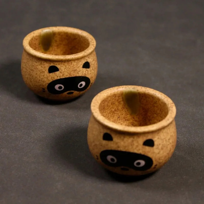 Japanisches Sake Pot Kit Handbemalt Zibet Katze Shochu Cup Set Retro Wein Keramik Zwei Tassen Barzubehör für Geschenk Bar Sets Zubehör