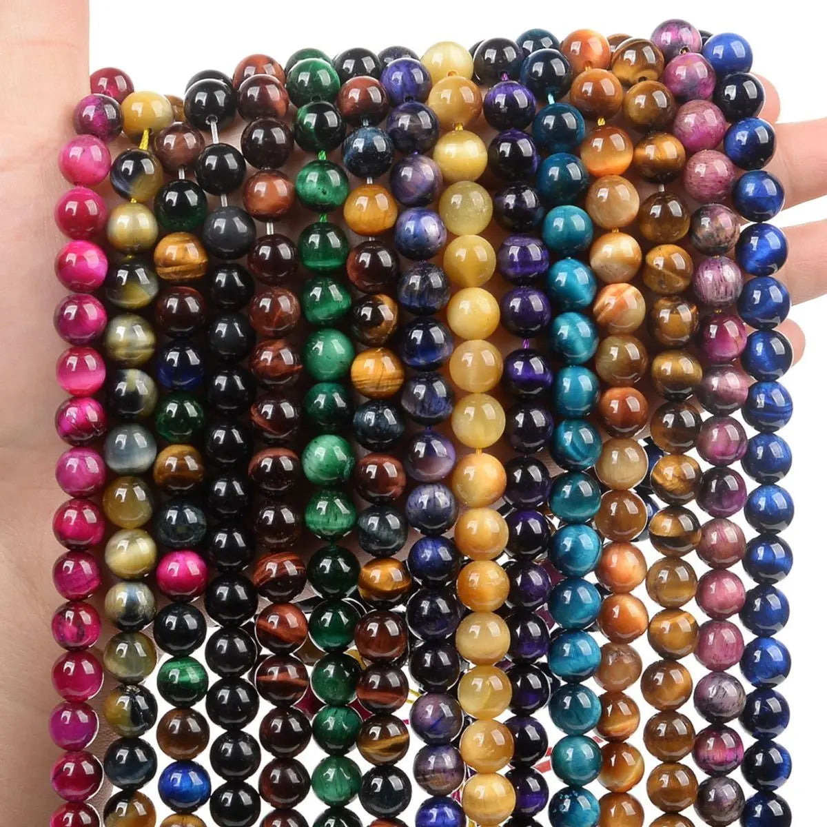 Natursteinperlen, mehrfarbig, Tigerauge, lose Distanzperlen für die Herstellung von Armbändern, Schmuck, DIY-Zubehör, Auswahlgröße 4/6/8/10/12 mm