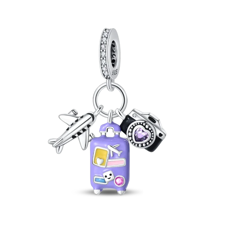 925er Sterlingsilber, modisch, bunt, Kamera, Gepäck, Reisen, Rucksack, Anhänger, Charms, Perlen, passend für Armbänder, DIY-Jubiläumsschmuck