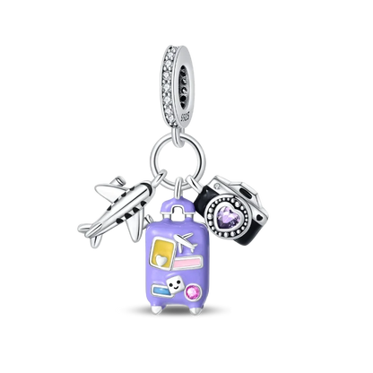 925er Sterlingsilber, modisch, bunt, Kamera, Gepäck, Reisen, Rucksack, Anhänger, Charms, Perlen, passend für Armbänder, DIY-Jubiläumsschmuck