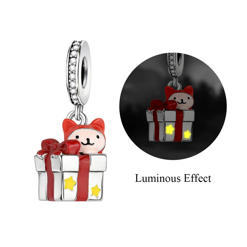 Frohe Weihnachten-Charm aus 925er-Sterlingsilber, Kiefernbaum, Weihnachtsmann, Schneehaus, passend für DIY-Armbänder, Halsketten, Urlaubs- und saisonale Geschenke