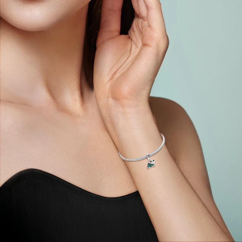 Neu im 925er-Sterlingsilber, grüne Charms, Perlen, Frosch, Kleeblatt, Schildkröte, Anhänger, Schmuck, passend für Original-925-Armbänder für Frauen, DIY-Geschenk