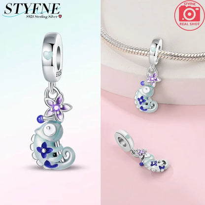 925er Sterlingsilber, Farbe, Glühwürmchen, Chamäleon, Schmetterling, leuchtende Charms, Perlen, passend für Original-Armbänder, DIY-Schmuck, Geschenk
