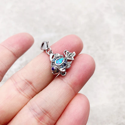 Blauer maritimer Fisch-Charm-Anhänger, 2023, Frühling, 925er Sterlingsilber, trendiges Glücksgeschenk für Frauen, Schmuck
