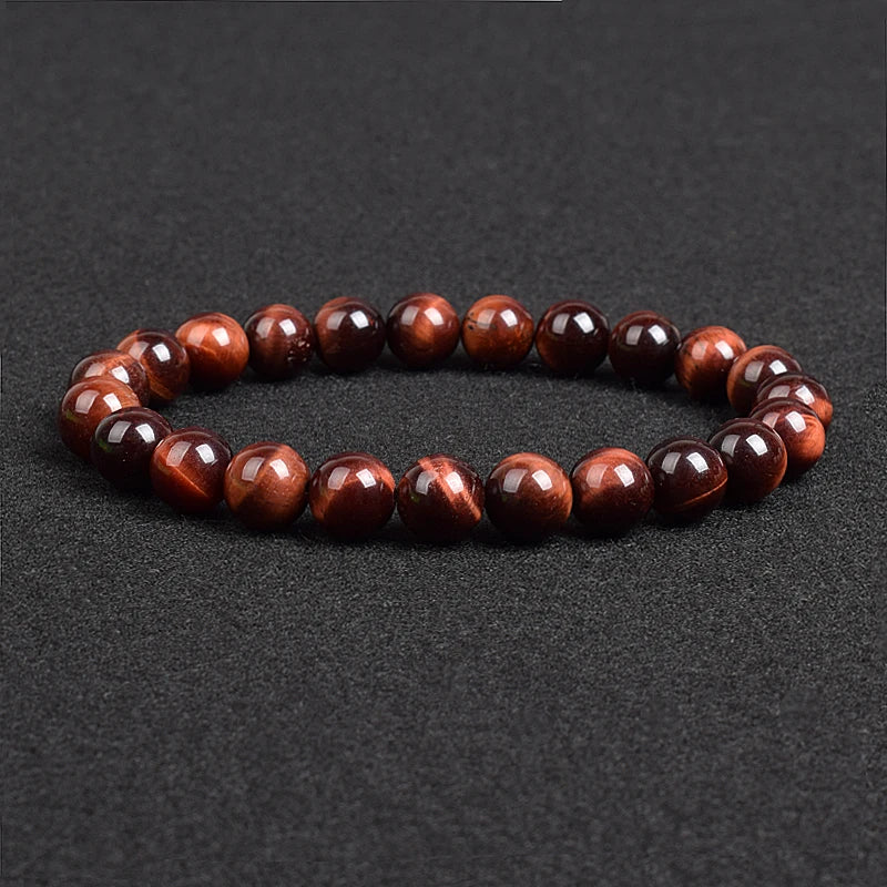 Genuine natural stone bracelet: Apatite, Lapis Lazuli, Agate, Crystal, Tiger's Eye. High-quality gemstone bead bracelet. Men's jewelry bangle.