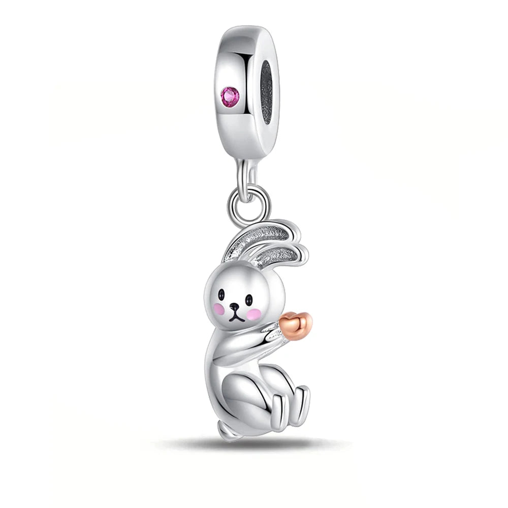 Animal Series Charms aus 925er-Sterlingsilber, Kaninchen, Katze, Pfau, Elefant, Türkei, Hund, passend für DIY-Armbänder, Halsketten, niedliche dekorative Geschenke