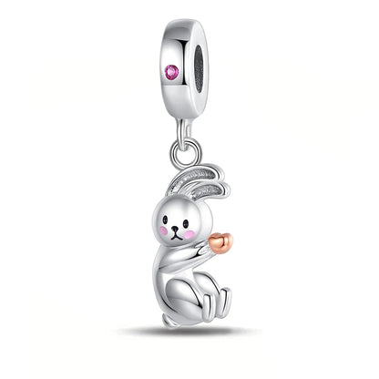 Animal Series Charms aus 925er-Sterlingsilber, Kaninchen, Katze, Pfau, Elefant, Türkei, Hund, passend für DIY-Armbänder, Halsketten, niedliche dekorative Geschenke