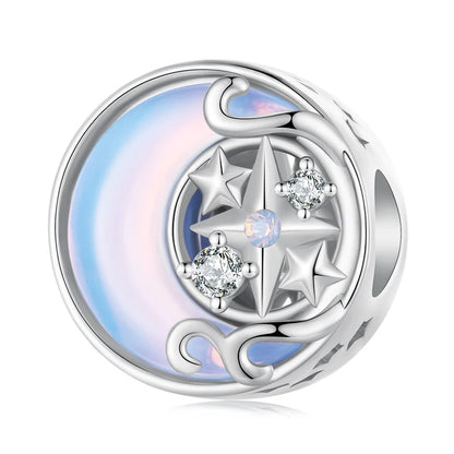 WOSTU 925 Sterling Silber Mondstein Charms Herz Perlen Astronaut Mond Anhänger Fit Original Armband DIY Halskette Schmuck Machen