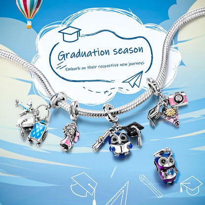 Original-Charms für den Abschluss, Perlen-Anhänger, 925er-Sterlingsilber, Bachelor-Hut, Kappen-Charms, passend für Armbänder, DIY-Zeremonie, Schmuck, Geschenk