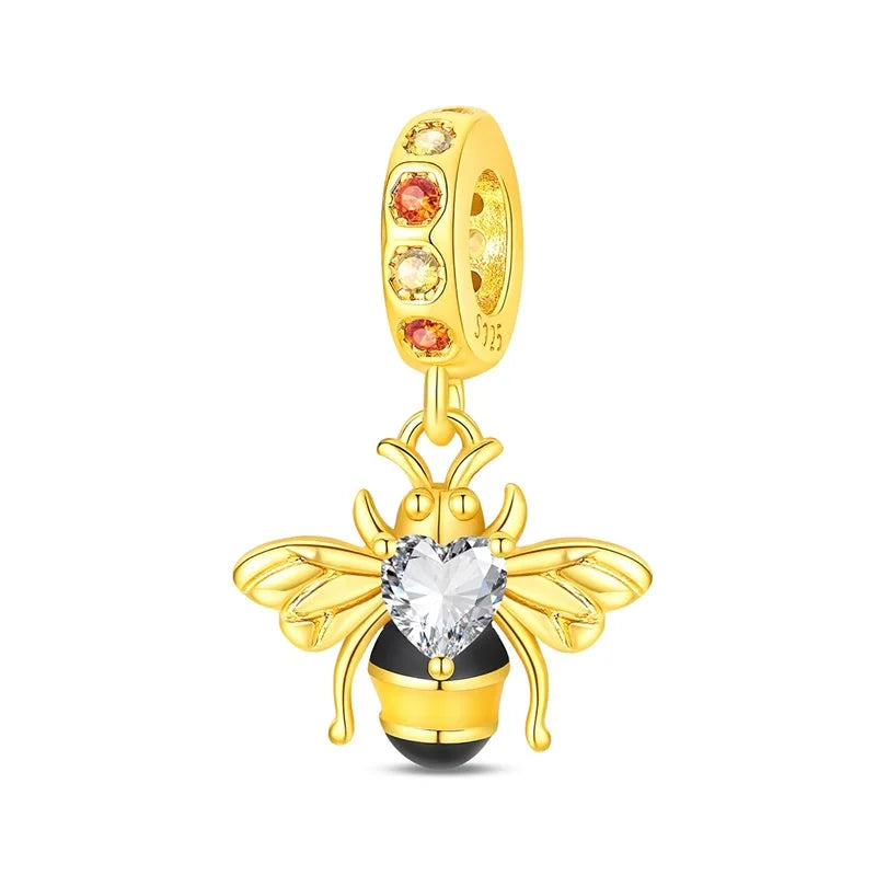 Original-Charm-Perlen aus 925er-Sterlingsilber, goldener Leopard, Glühwürmchen, Schmetterling, Heißluftballon-Perlen, passend für DIY-Armbänder, edler Schmuck