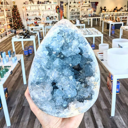 1 Stück natürlicher Celestit-Kristall, roher Druzy-Celestiet-Herz, Cluster, himmelblaue Geode, grobes Mineralblau, Celestite-Geode, Celestite Raw