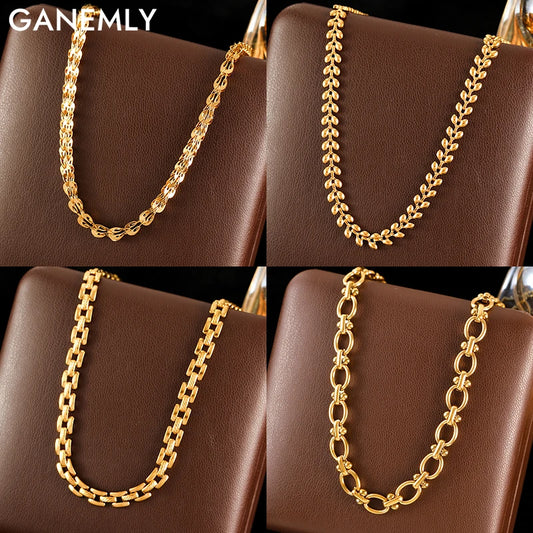 GANEMLY 316l Edelstahl Mode Blätter Kette Halskette für Frauen Charme 18K Metall Kragen Aussage Halskette Wasserdicht