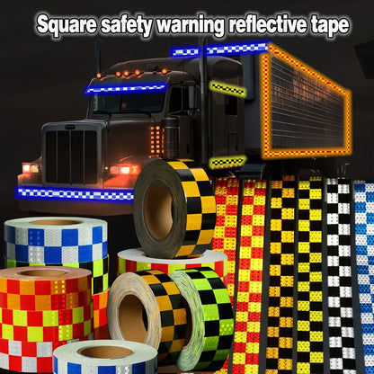Reflektierender Aufkleber, quadratisches Gitter, kariertes Muster, Reflektorband, rot, gelb, fluoreszierend, weiß, reflektierender Film für LKW, Auto, Straße