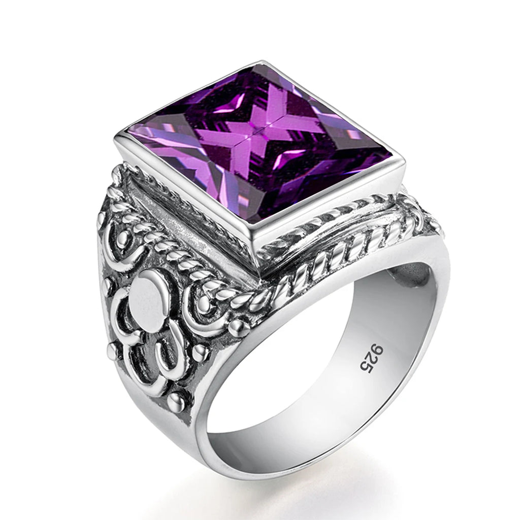 Massive 925er Sterlingsilber dicke Herrenringe Amethyst Vintage Art Deco Revival Vintage männlicher Schmuck Party Geschenk für Ehemann
