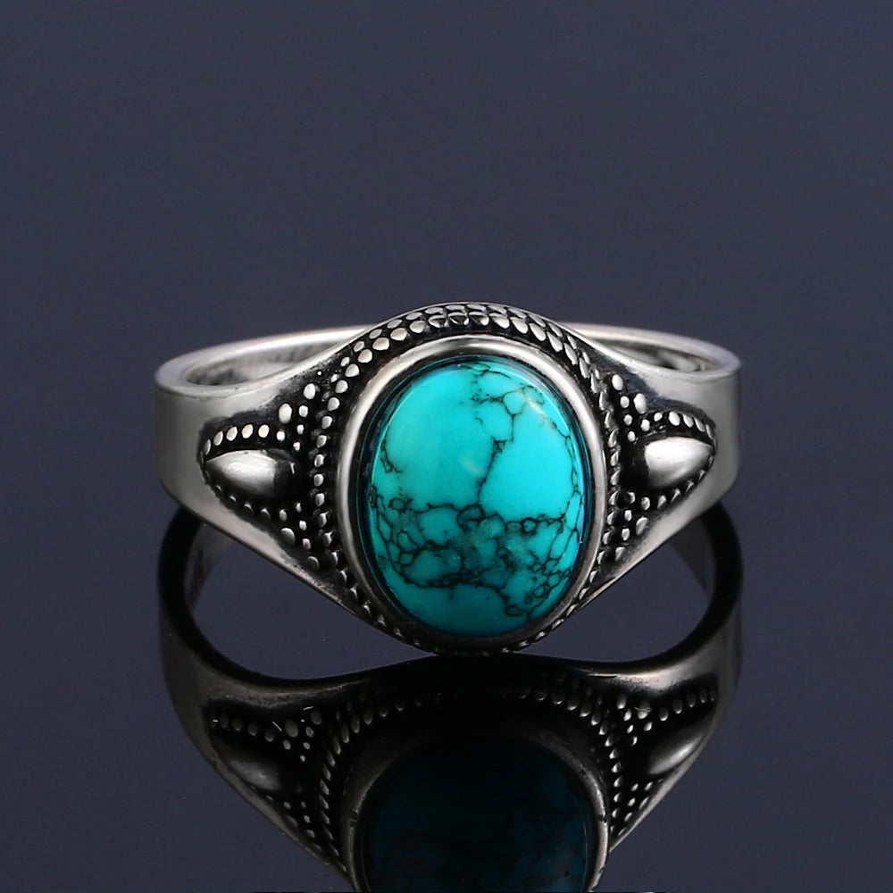 Vintage S925 Silber Ring Natürliche Türkis Ringe Luxus Schmuck Party Jahrestag Geburtstag Geschenk für Frauen Mann