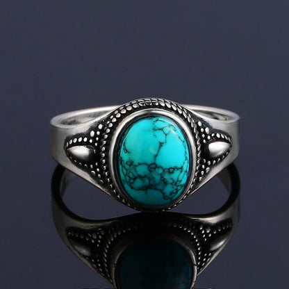 Vintage S925 Silber Ring Natürliche Türkis Ringe Luxus Schmuck Party Jahrestag Geburtstag Geschenk für Frauen Mann