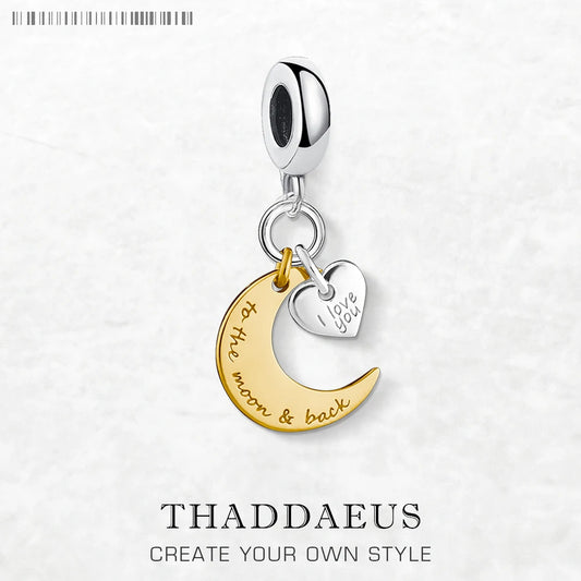 Mond- und Liebes-Herz-Charm-Anhänger für Frauen, romantischer DIY-Schmuck aus 925er Sterlingsilber