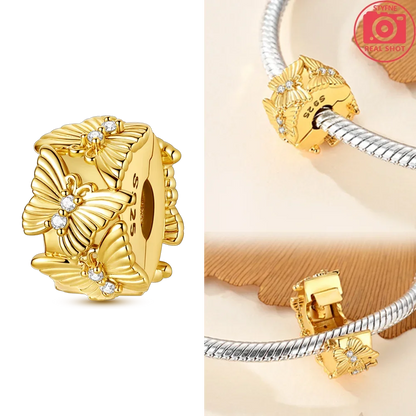 Original funkelnde Charm-Perlen aus 925er-Sterlingsilber, Gold, Rose, heller Stern, Herz, passend für Armbänder, DIY-Jubiläums-Schmuck, Geschenk