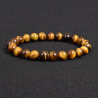 Genuine natural stone bracelet: Apatite, Lapis Lazuli, Agate, Crystal, Tiger's Eye. High-quality gemstone bead bracelet. Men's jewelry bangle.