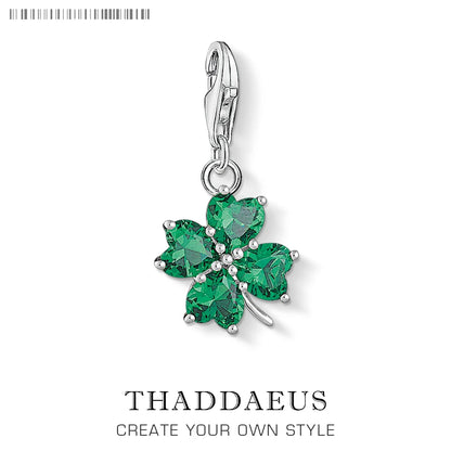 Grüner Kleeblatt-Charm-Anhänger, europäischer handgefertigter Glücksschmuck für Damen und Herren, neues Geschenk aus reinem 925er Sterlingsilber