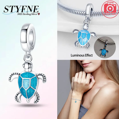 925 Silber Schildkröte Delphin Fischschwanz Muschel Seepferdchen Oktopus Leuchtende Charms Perlen passen Original Armbänder DIY Schmuck Geschenk