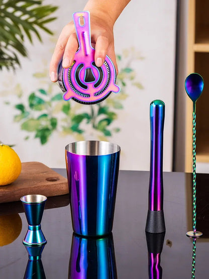 5-teiliges Regenbogen-Cocktail-Shaker-Bar-Set, Boston Shaker-Dosen aus Edelstahl, Barkeeper-Set, Getränkemixer, Party-Bar-Werkzeuge
