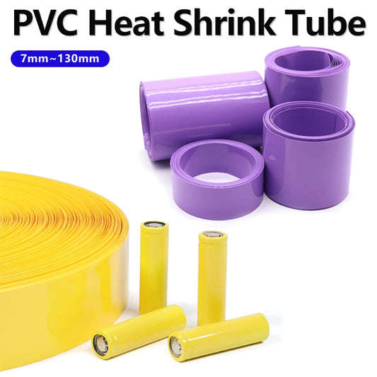 3/5 m gelb/lila 7 mm ~ 130 mm PVC-Schrumpfschlauch für 18650 Lithium-Akkupacks, isolierende Folienhülle, Schutzkabelhülle