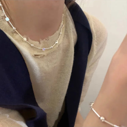VENTFILLE 925 Sterling Silber Perle Geometrie Halskette für Frauen Mädchen Koreanische Design Vielseitig Halsband Schmuck Dropship Großhandel